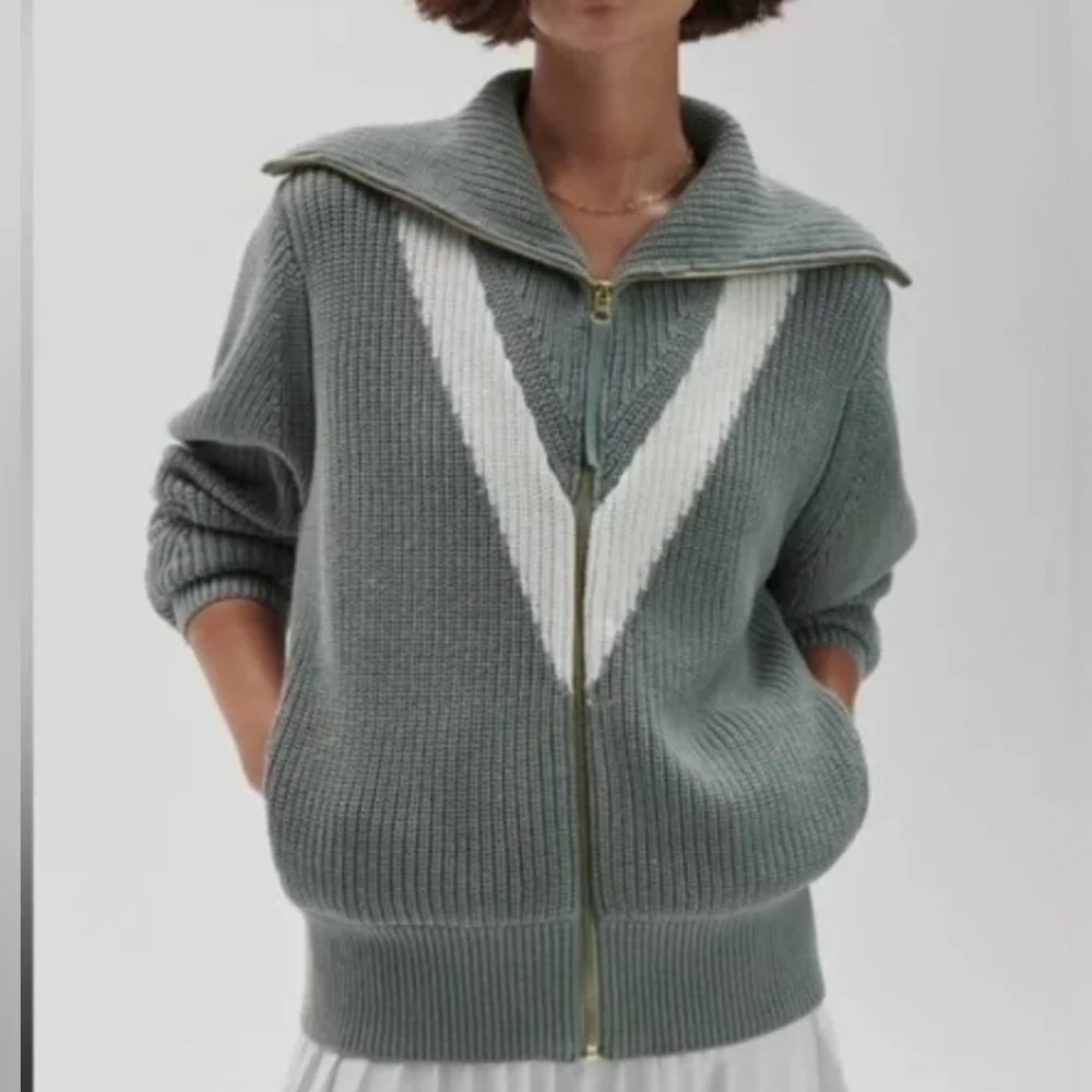 VARLY Ada Full Zip Through Knit Sweater oversize SZ XS - Picture 4 of 16